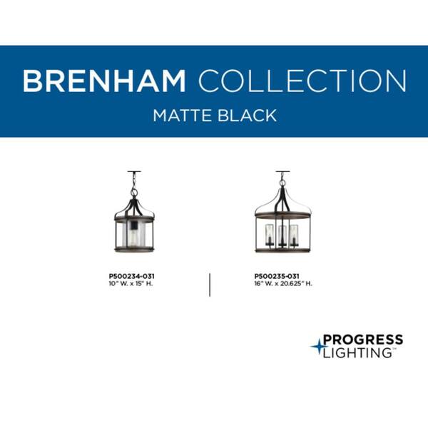 Progress Lighting Brenham 3-Light Matte Black Farmhouse Seeded Glass Cylinder Medium Indoor/Outdoor Hanging Pendant Light