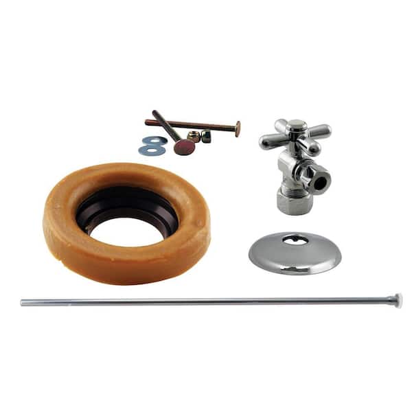 Westbrass 1/2 in. Nominal Compression Cross Handle Angle Stop Toilet Installation Kit with Brass Supply Line in Polished Chrome