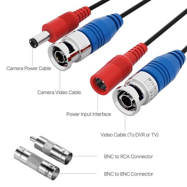 4x 100ft CCTV Security Camera Cables – BNC Video & Power Combo (Wennow)