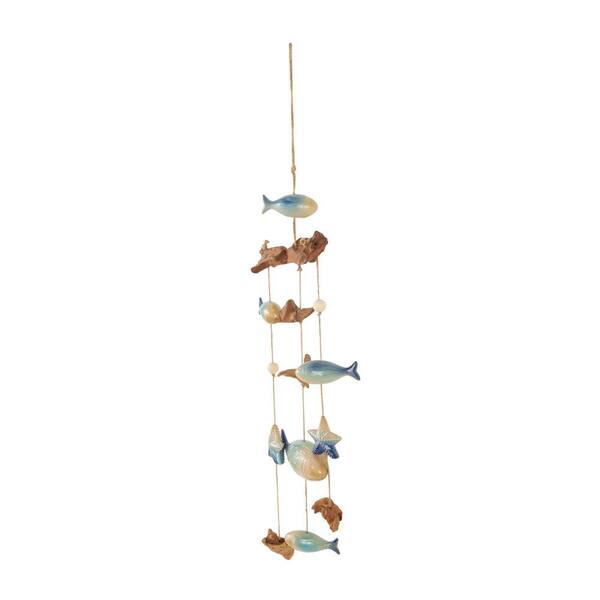 Litton Lane 40 in. Blue Ceramic Fish Ombre Windchime with