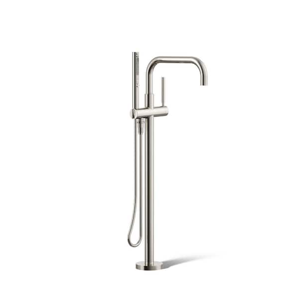 KOHLER Purist Single-Handle Floor Mount Roman Tub Faucet with Hand Shower in Vibrant Polished Nickel