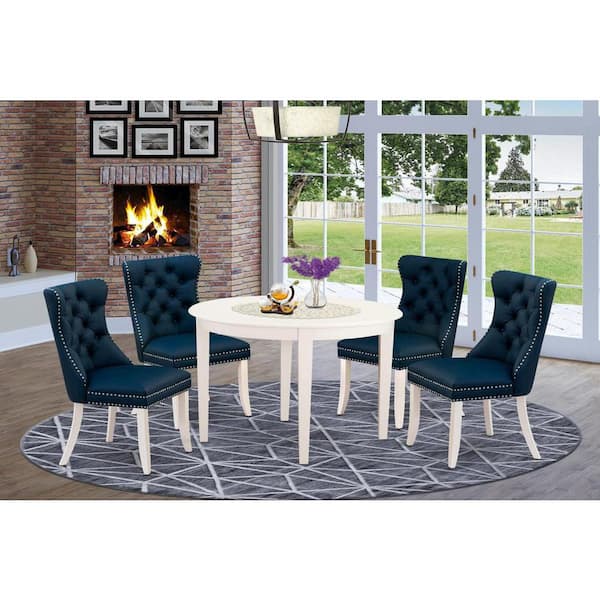 East West Furniture 5-Piece Linen White Solid Wood Top - Round Dining Room Set - Seats 4