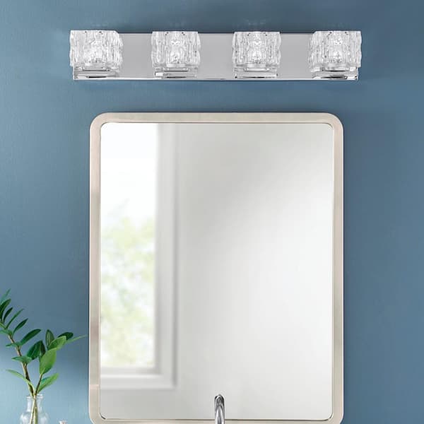 Home Decorators Collection Tulianne 75-Watt Equivalent 4-Light Chrome LED Vanity Light with Clear Cube Glass