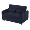 Navy blue chenille loveseat sofa with tufted detailing and two pillows.