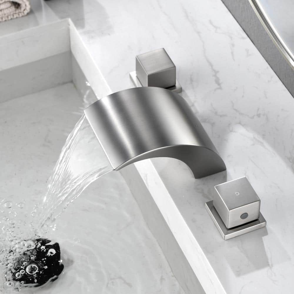 Brushed Nickel Waterfall Spout Double Handle Tub Faucet