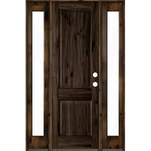 58 in. x 96 in. Rustic Knotty Alder Square Top Left-Hand/Inswing Clear Glass Black Stain Wood Prehung Front Door w/DFSL