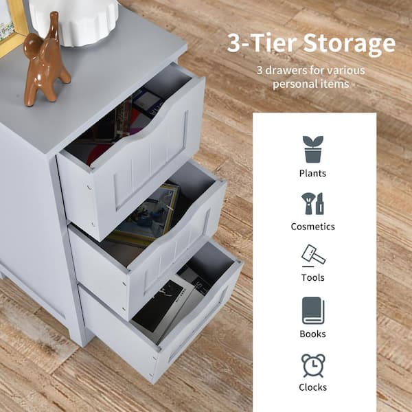 Wooden Bathroom Floor Cabinet Multiple Tiers Storage Organizer 3 Drawers