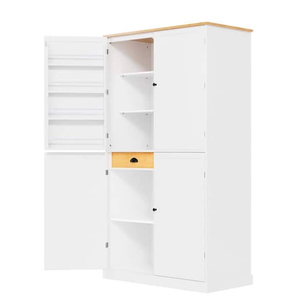 White 71.3 in. Accent Cabinet, Pantry Cabinet with 2 Drawers, 2 Adjustable Shelves, 8 Door Shelves