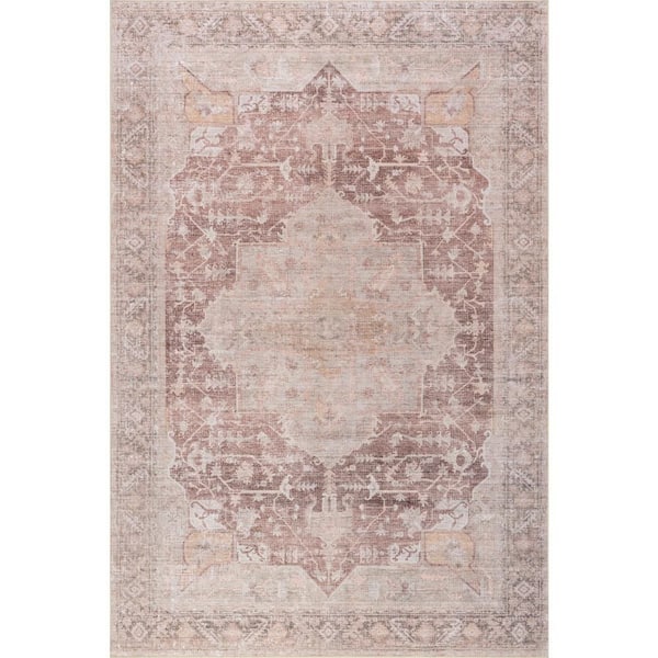 Ava Vintage Persian Spill Proof Washable Pale Pink 8 ft. x 8 ft. Indoor Square Rug