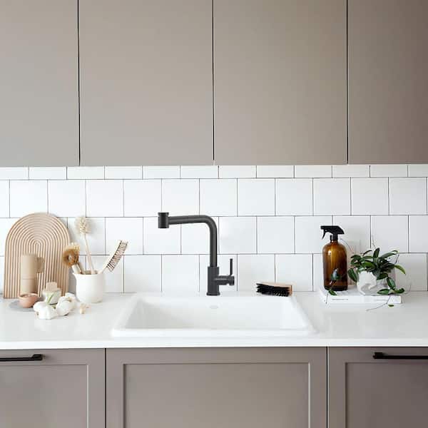 Single Handle Pull Down Sprayer Kitchen Faucet, 11.8 in Pull Out Sprayer 360 Degree Spout Swivel Faucet in Matte Black
