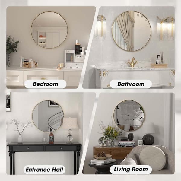 24 in. W x 24 in. H Medium Round Mirror Metal Framed Wall Mirrors Bathroom Vanity Mirror Decorative Mirror in Gold