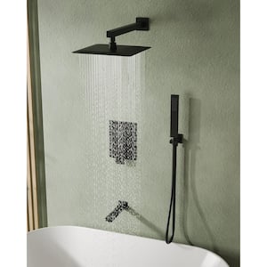 1-Handle 3-Spray Wall Mount Tub and Shower Faucet with 10 in. Rain Shower Head in Matte Black (Valve Included)