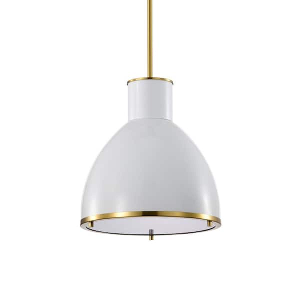 Warehouse of Tiffany Rikko 12 in. 1-Light Indoor Brass and White Finish Pendant Light