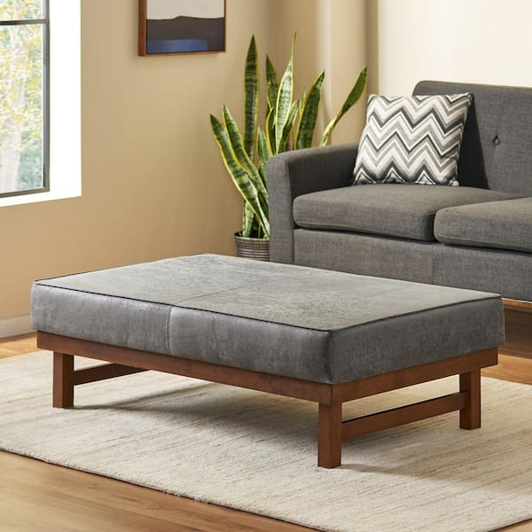 CHRISTOPHER KNIGHT HOME Clare Modern Microfiber Cocktail Ottoman with Wood Frame, Slate and Walnut