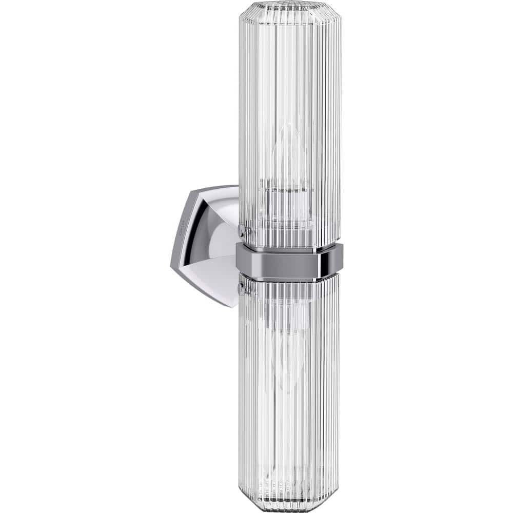 Polished Chrome 21" Dual Light Cylindrical Glass Sconce