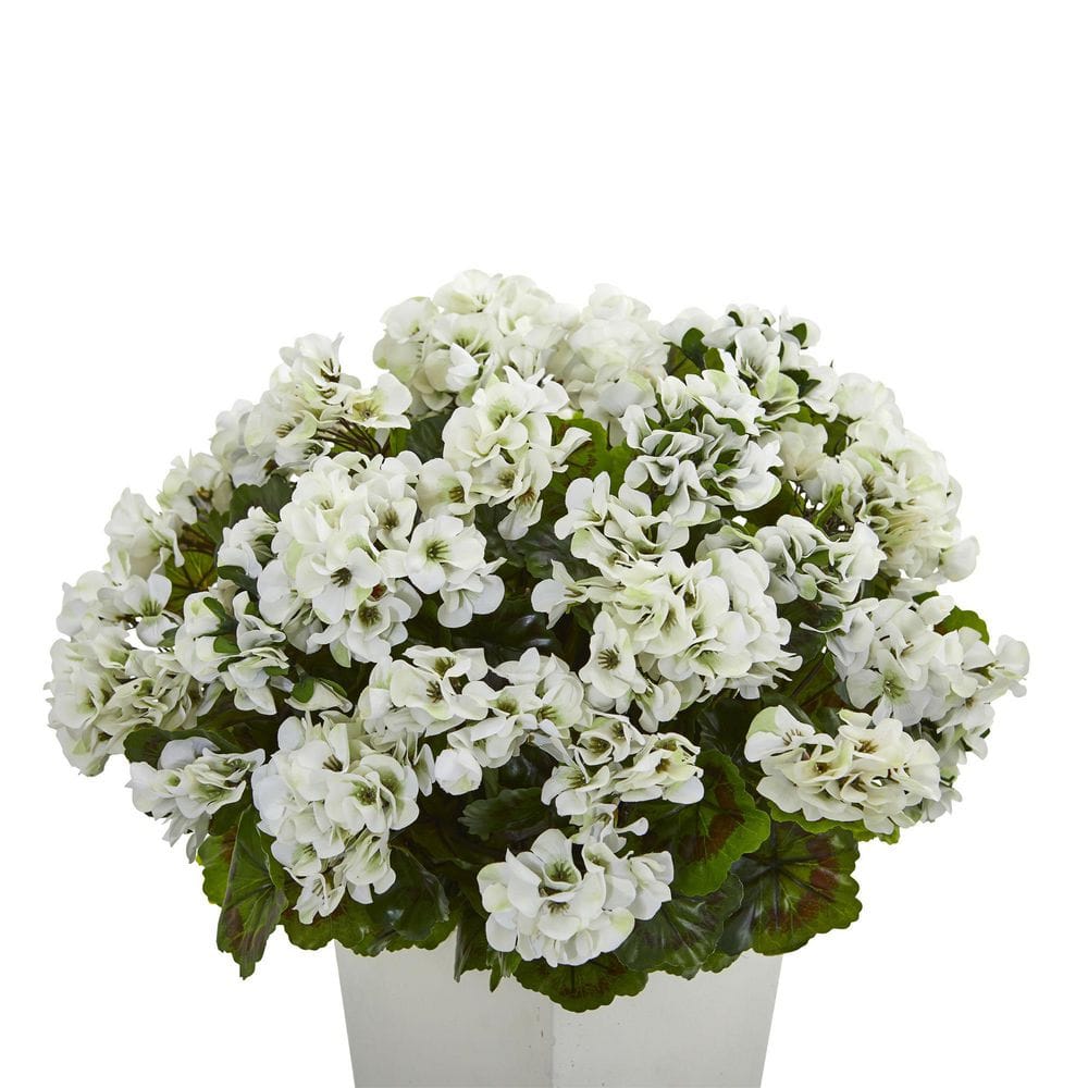 27-Inch White Plastic Potted Cranesbill Arrangement