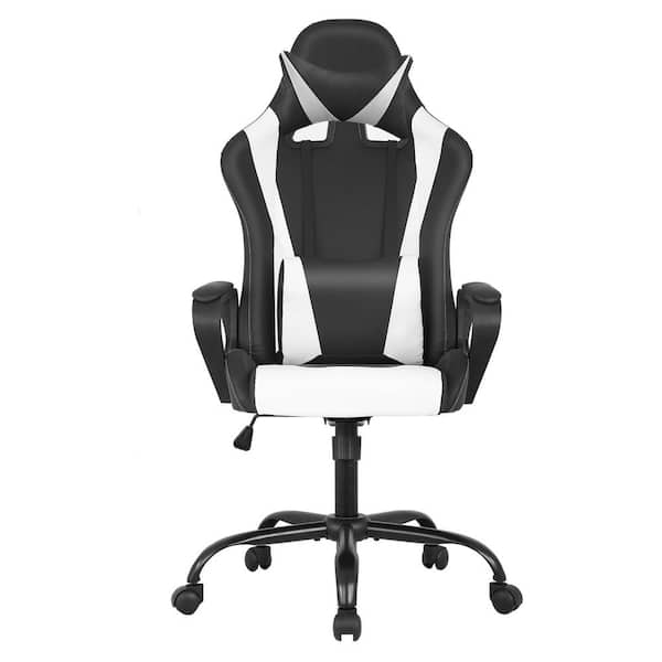 Hanover Black and White Faux Leather Gaming Chair with Adjustable