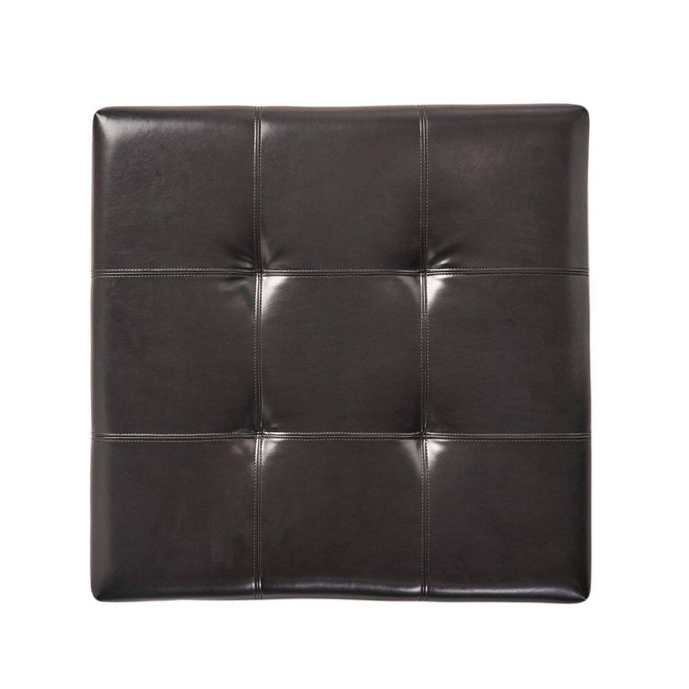 Espresso Tufted Round Leather Storage Ottoman