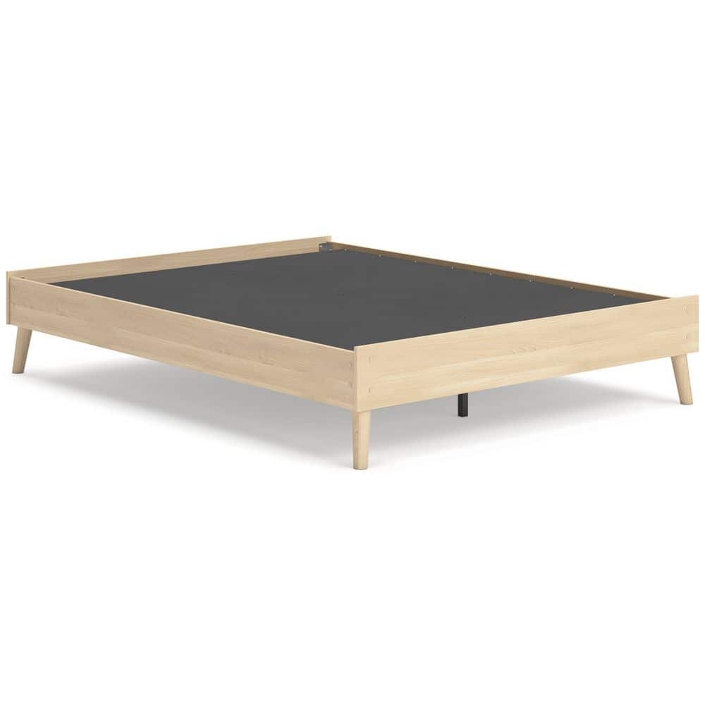 Light Brown Queen Wood Platform Bed with Storage