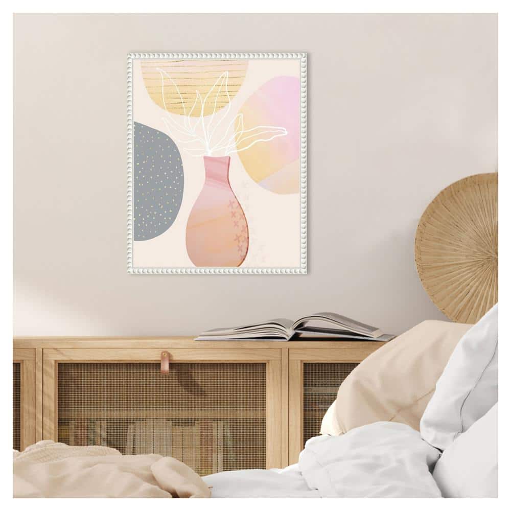 16"x20" White Framed Abstract Floral Canvas Wall Art