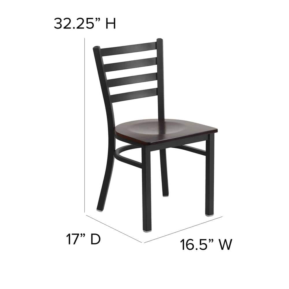 High Ladderback Walnut Wood Seat with Black Metal Frame Chair