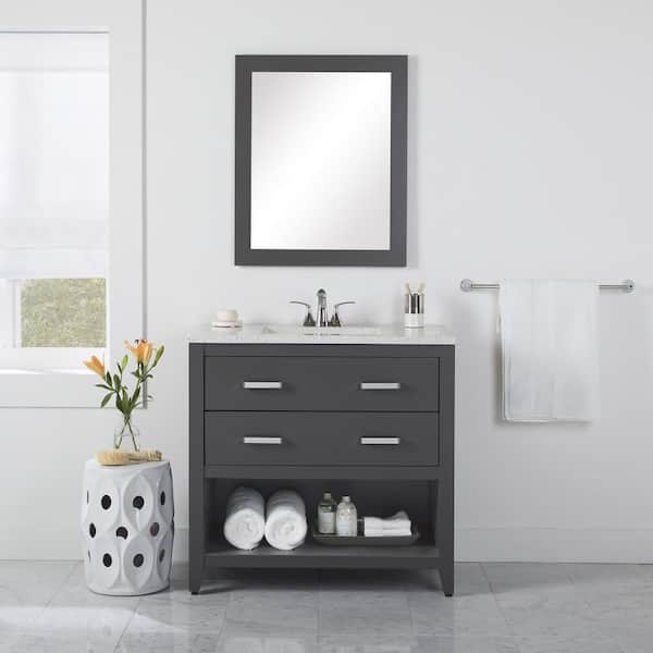 Home Decorators Collection Staghorn 37 in. W x 19 in. D x 36 in. H Single Sink  Bath Vanity in Shale Gray with Silver Ash Solid Surface Top