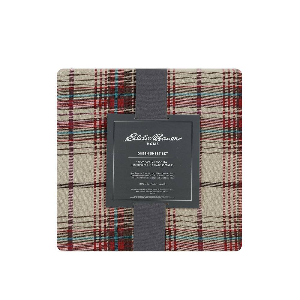 Gray Plaid Cotton Flannel Twin Sheet Set with Deep Pockets