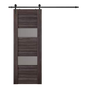 Vita 18 in. x 84 in. 2-Lite Frosted Glass Gray Oak Wood Composite Sliding Barn Door with Hardware Kit
