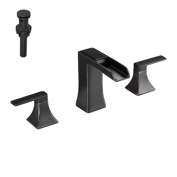Unbranded 8 in. Widespread 2-Handle Bathroom Faucet With Pop-Up Drain Assembly and Waterfall in Oil Rubbed Bronze