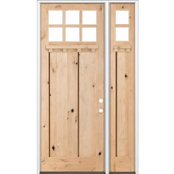 Krosswood Doors 42 in. x 96 in. Knotty Alder Left-Hand/Inswing 6 Lite Beveled Clear Glass Unfinished Wood Prehung Front Door with RSL DS