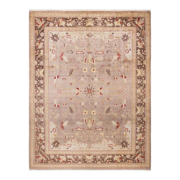 Eclectic Beige 9 x 12 Oriental Wool Indoor Area Rug