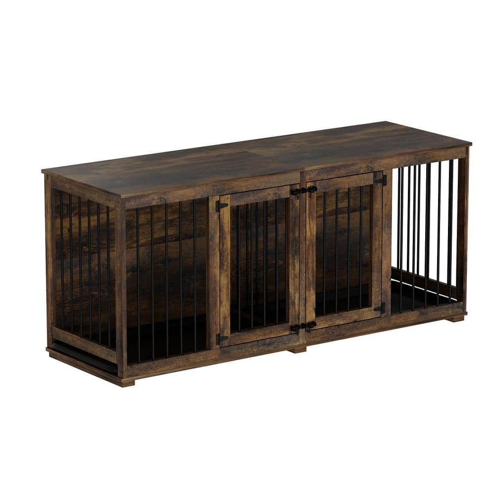 FUFU&GAGA 71 in. Heavy-Duty Wooden Dog Crate, Indoor Tiger Skin Large ...