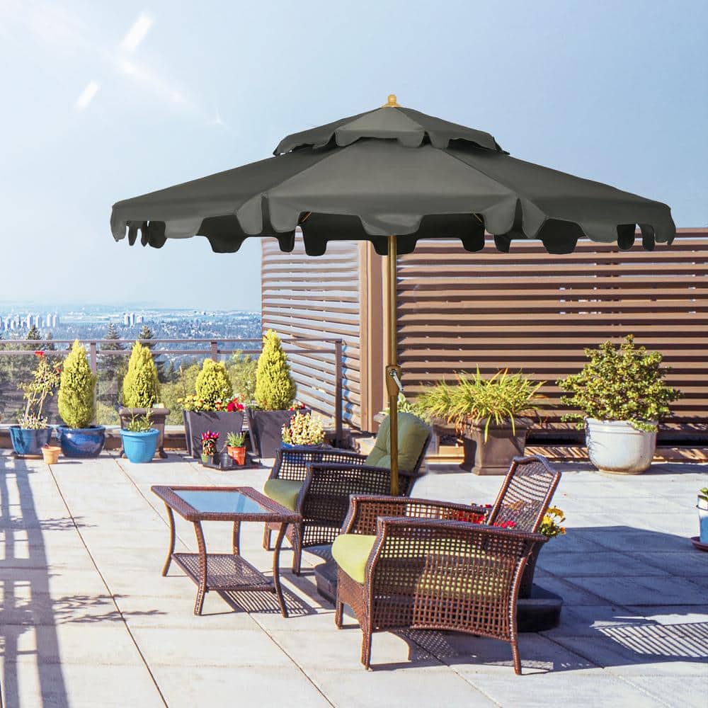 9' Dark Gray Polyester Patio Umbrella with Steel Frame