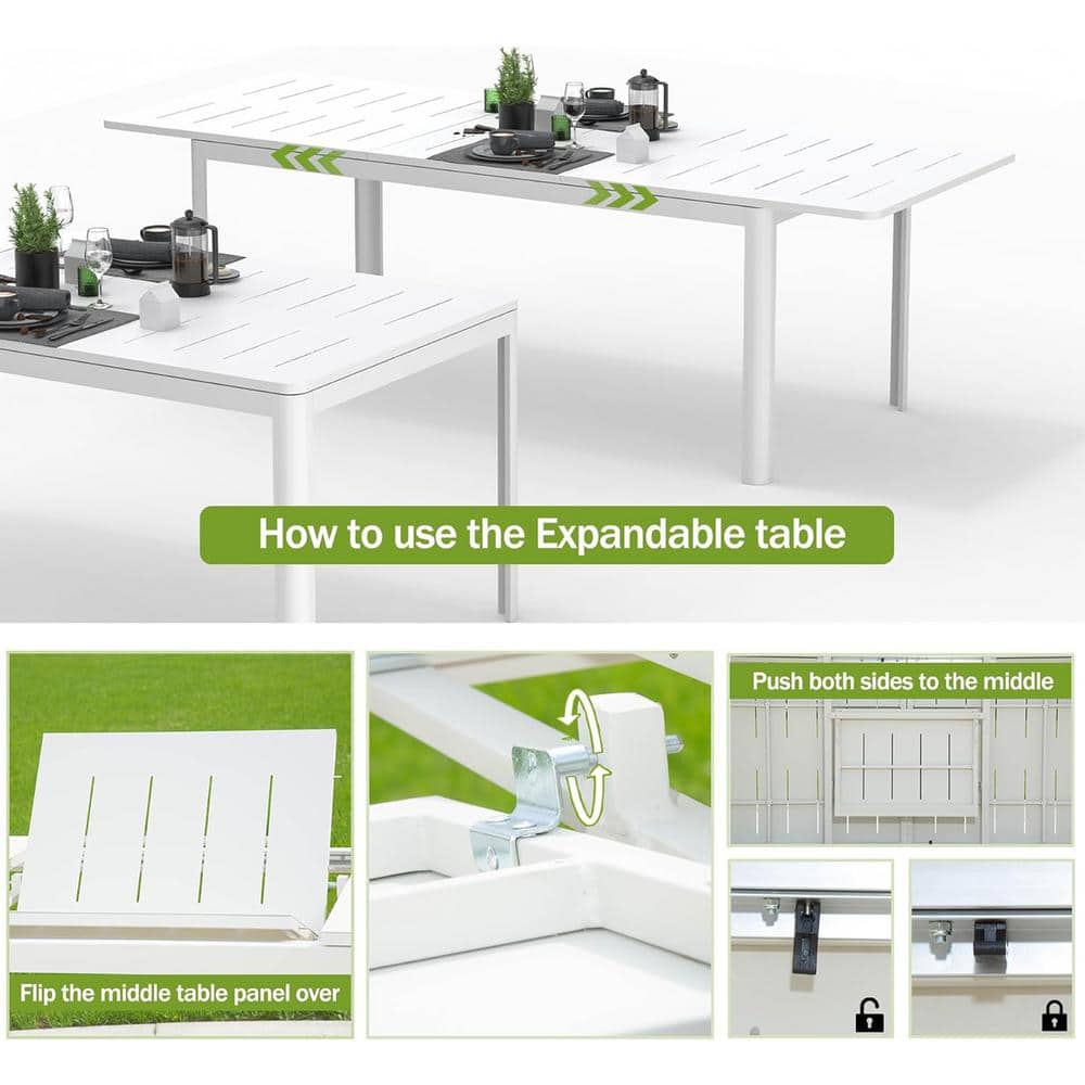 Patio Dining Expandable Table, Metal Aluminum Outdoor Table for 6-8 Person 