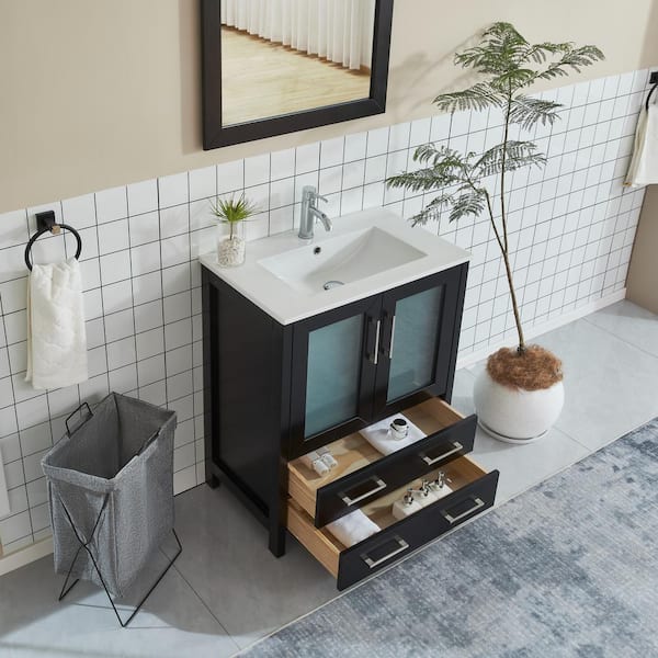 Vanity Art Brescia 24 in. W x 18 in. D x 36 in. H Bath Vanity in Espresso with Vanity Top in White with White Basin and Mirror