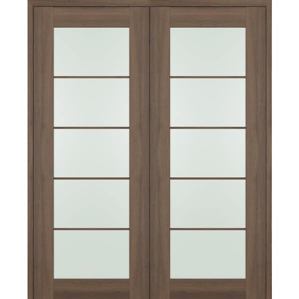 Belldinni Vona 72 in. x 96 in. 5-Lite Both Active Frosted Glass Pecan Nutwood Wood Composite Double Prehung French Door