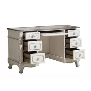 Grazioso 50 in. Vintage Solid Wood 6 Drawers Writing Desk with Keyboard Tray in Antique White Finish