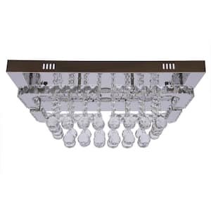23.6 in. Silver Modern Rectangle Crystal Integrated LED Flush Mount Ceiling Light