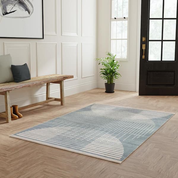 Astra Machine Washable Blue 4 ft. x 6 ft. Graphic Contemporary Area Rug