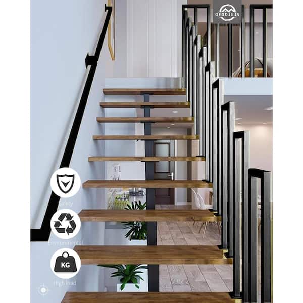 Angel Sar 35.4 in. x 7.87 in. Black Iron Stair Hand Rails, U Shaped Handrails Stair Railing Kit for Garden Loft Corridor (1-Pack)