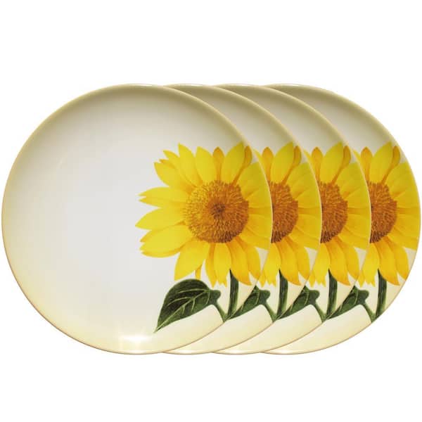 Colorwave Mustard 8.25 in. (Yellow) Stoneware Floral Accent Plates, (Set of 4)