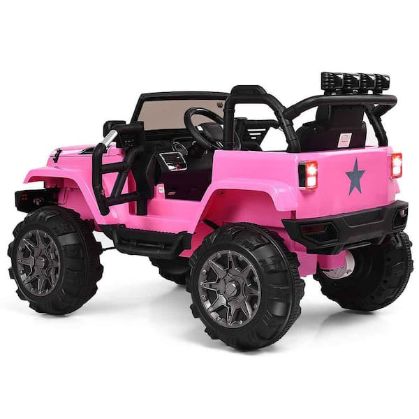 Honey Joy Ride On Car for Kids, 12V Battery Powered Truck with Remote Control, LED Light, Music, MP3 Player, Spring Suspension (Pink)