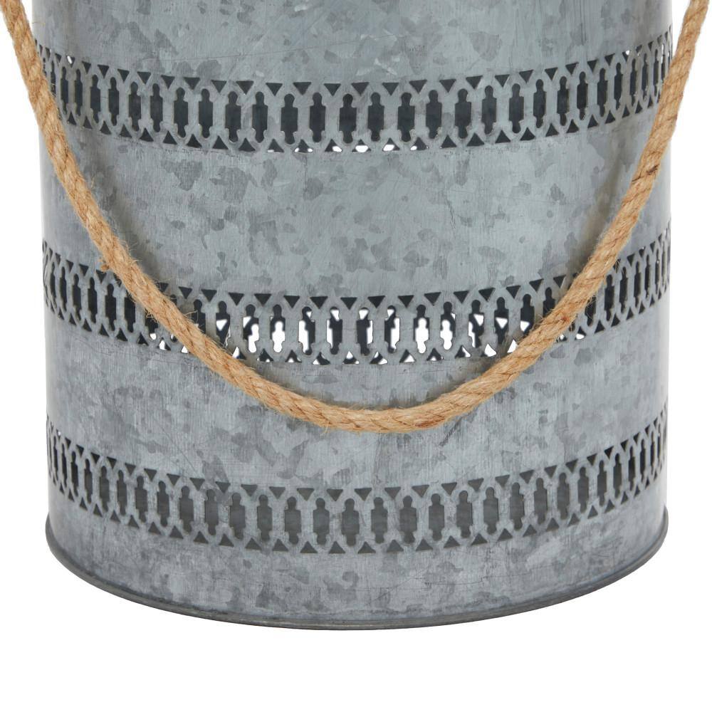 Elegant Coastal Grey Metal Candle Lantern Set, 10" and 12"