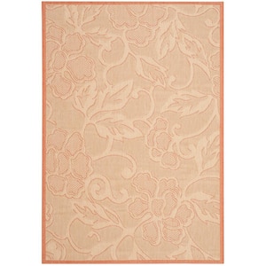 Courtyard Natural/Terracotta 5 ft. x 8 ft. Floral Indoor/Outdoor Patio  Area Rug