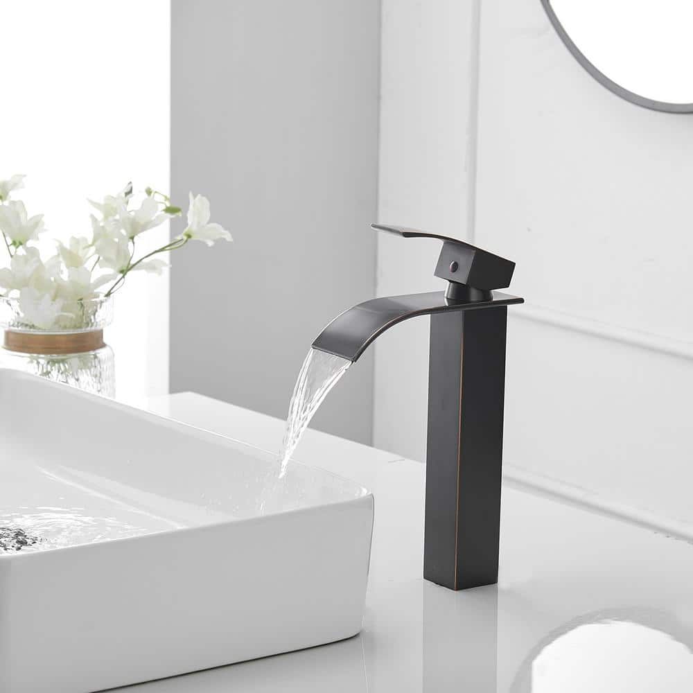 Oil Rubbed Bronze Modern Waterfall Bathroom Faucet with Pop-up Drain