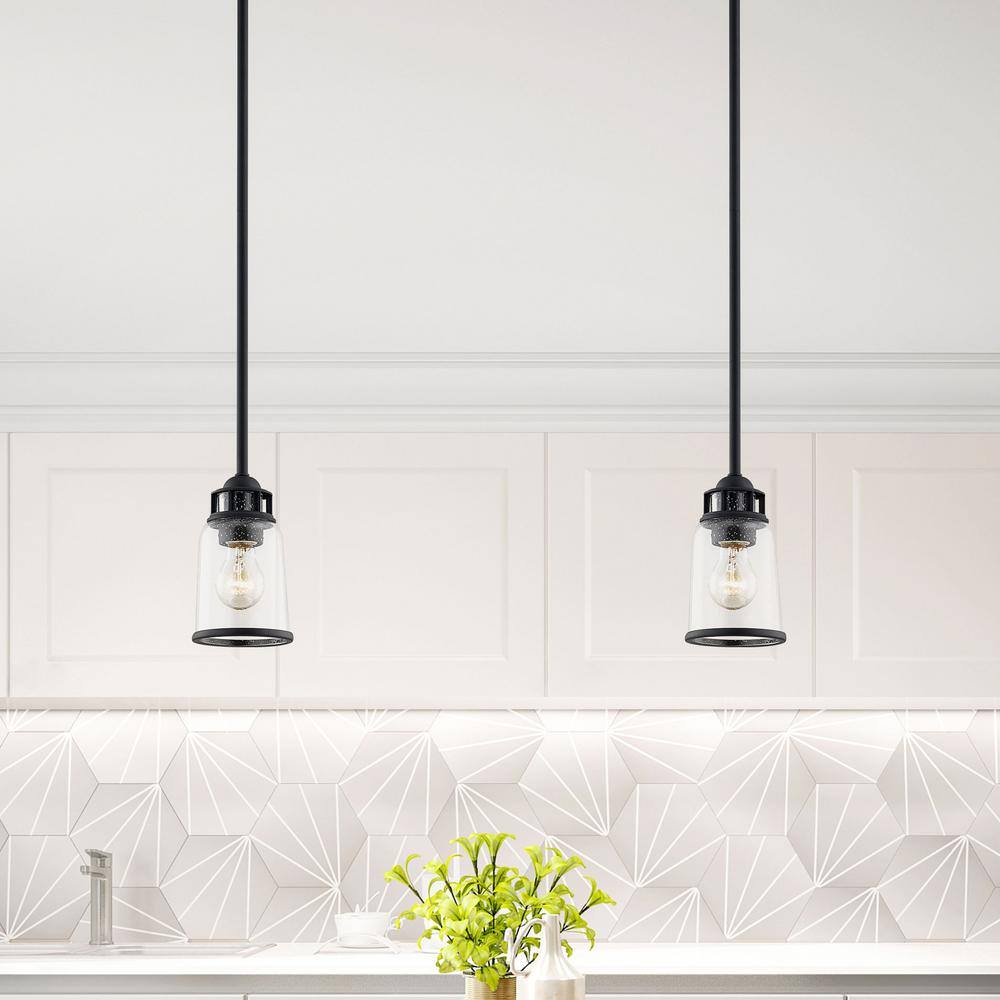 Lawrenceville Mini Black Hand-Blown Seeded Glass Pendant Light