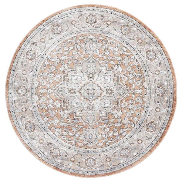 Jasmine 5 ft. x 5 ft. Gold/Gray Distressed Ornate Round Area Rug
