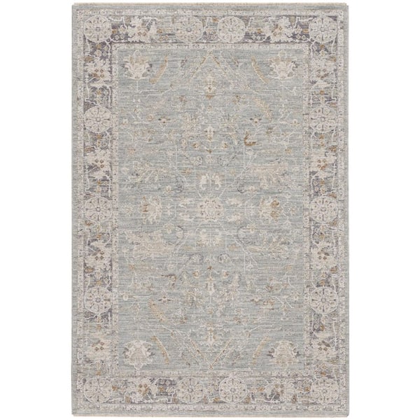 5 ft. x 8 ft. Blue Floral Power Loom Distressed Area Rug