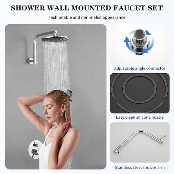 Round Single Handle 3-Spray Shower Faucet 2.5 GPM With High Pressure Rain Shower Head in Polished Chrome(Valve Included)