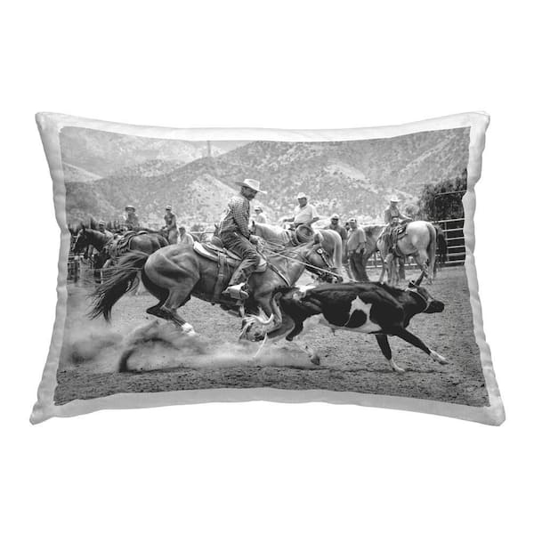 Stupell Industries Rounding Rodeo Cattle Gray Print Polyester 14 in. x 20 in. Throw Pillow